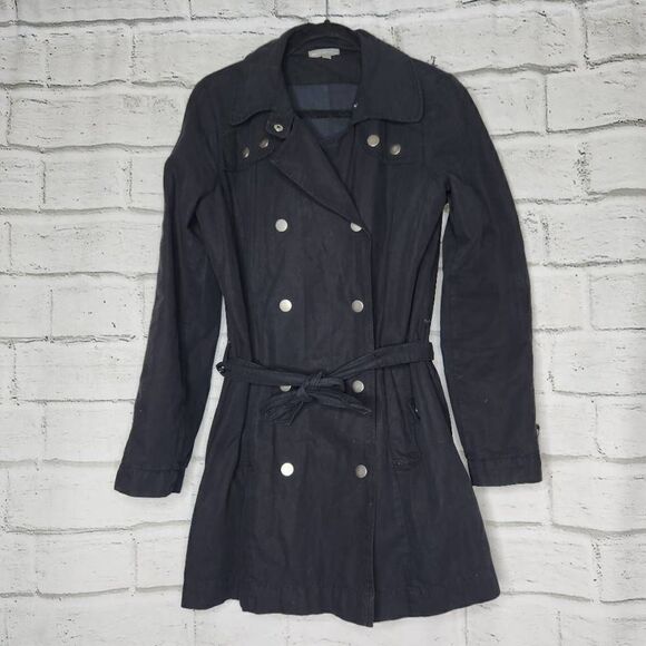 James Perse Cotton Belted Tie Waist Double Breasted Peacoat Jacket Black Sz 4 XL